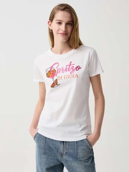 Футболка с принтом Spritz и пайетками Ovs, цвет optical white