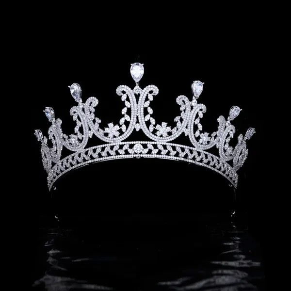 Роскошная свадебная тиара в стиле барокко, тиара с полным Цирконом для невесты, винтажная диадема подружки невесты, женский головной убор, а...