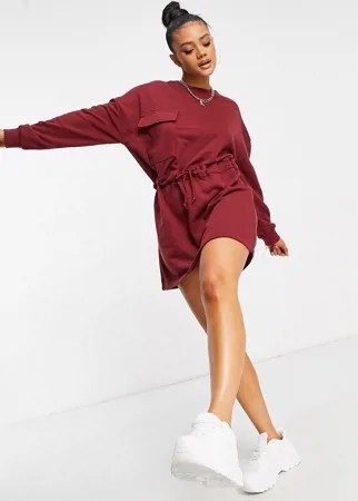 Бордовое платье-свитшот с карманом Missguided-Красный
