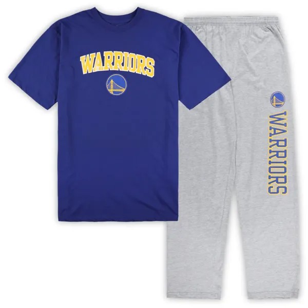 Мужская футболка Concepts Sport Royal/Heather Grey Golden State Warriors Big & Tall и пижамные штаны для сна