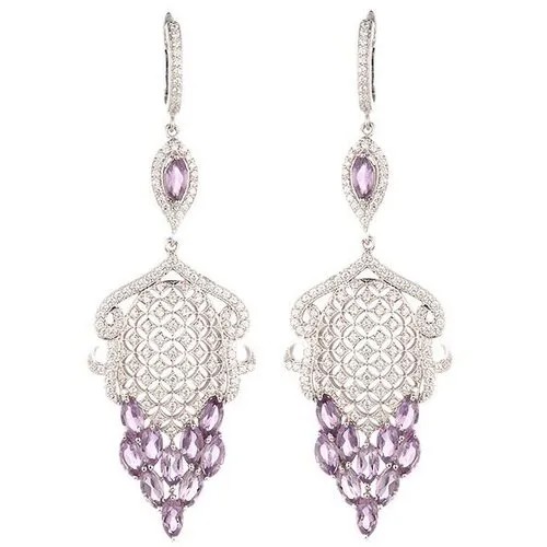 Серьги ELEMENT47, серебро, 925 проба, фианит, аметист