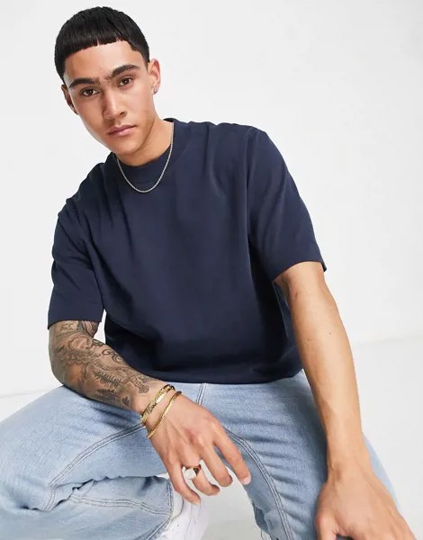 Темно-синяя oversized-футболка из плотного хлопка с начесом ASOS DESIGN-Темно-синий