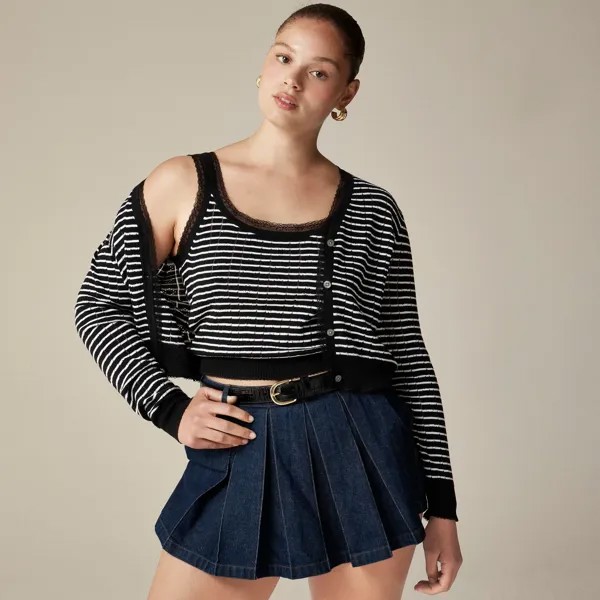 Свитер-Майка Pointelle из полосатого премиального ультратонкого хлопка J.Crew, черный