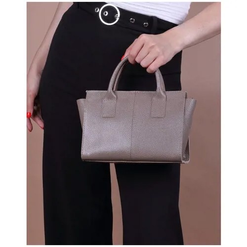 Женская сумка тоут из натуральной кожи серо-бежевая A027 taupe mini grain Divalli