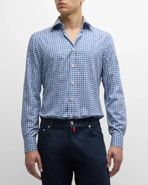 Мужская спортивная рубашка с принтом «гусиные лапки» Kiton, цвет Blue