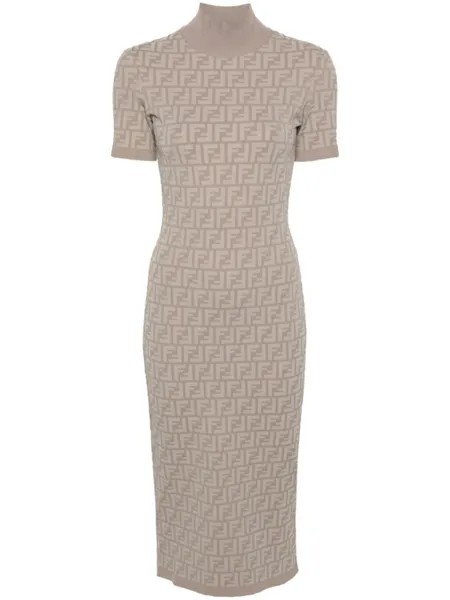 Платье миди с узором FF FENDI, коричневый