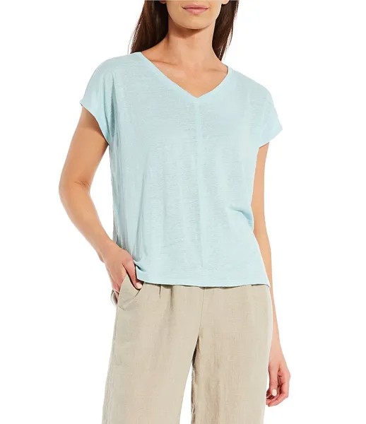 Футболка из органического льна Eileen Fisher с V-образным вырезом, синий