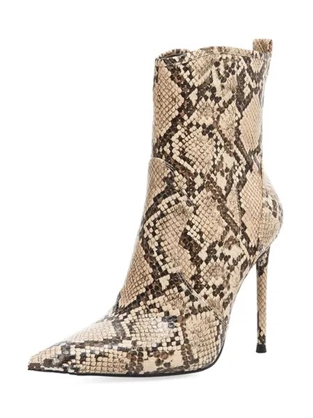 Milanoo Women Ankle Boots Leather Python Print Pointed Toe Stiletto Heel High Heel Boots