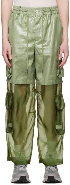 Зеленые брюки со вставками Feng Chen Wang