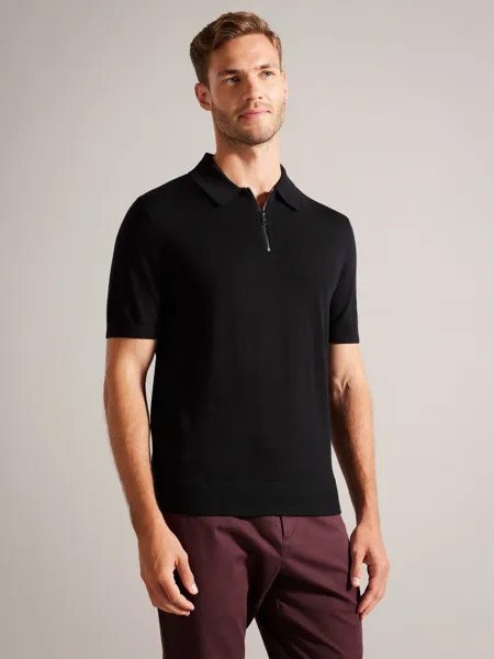 Футболка-поло Tohall Merino на молнии с короткими рукавами Ted Baker, темно-синий