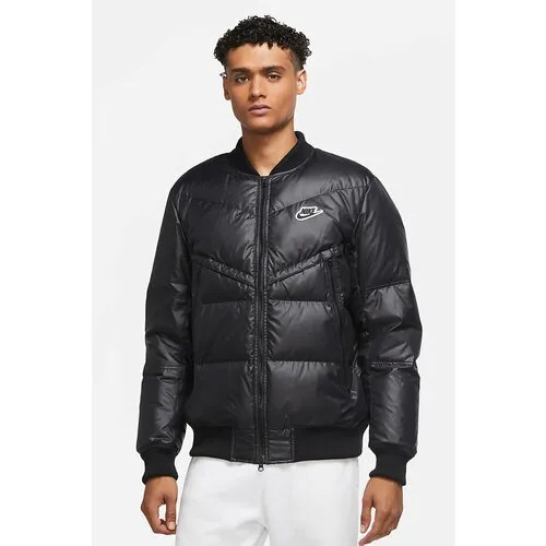 Пуховик NIKE, средней длины, карманы, без капюшона, размер S, черный
