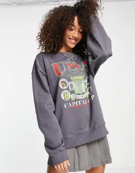 Темно-серый свитшот с баскетбольным принтом USA Topshop