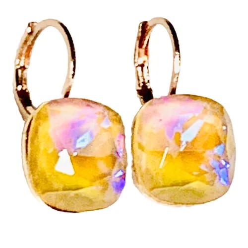 Серьги пусеты  Парящий кристалл, бижутерный сплав, родирование, кристаллы Swarovski, размер/диаметр 12 мм., золотой, экрю
