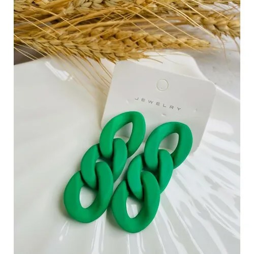 Серьги с подвесками , размер/диаметр 60 мм, зеленый