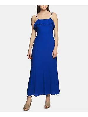 1. Женское синее платье-футляр макси с квадратным вырезом и бретелями STATE 0