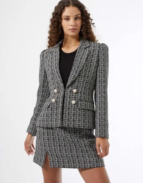Черный двубортный пиджак из ткани букле Miss Selfridge-Черный цвет