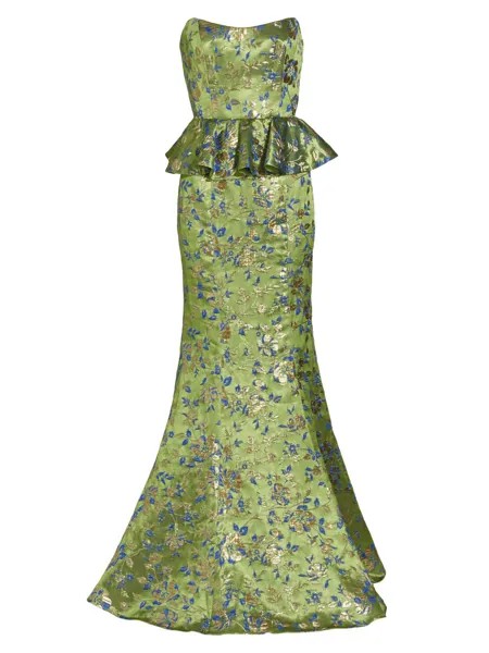 Жаккардовое платье с баской и цветочным принтом Marchesa Notte