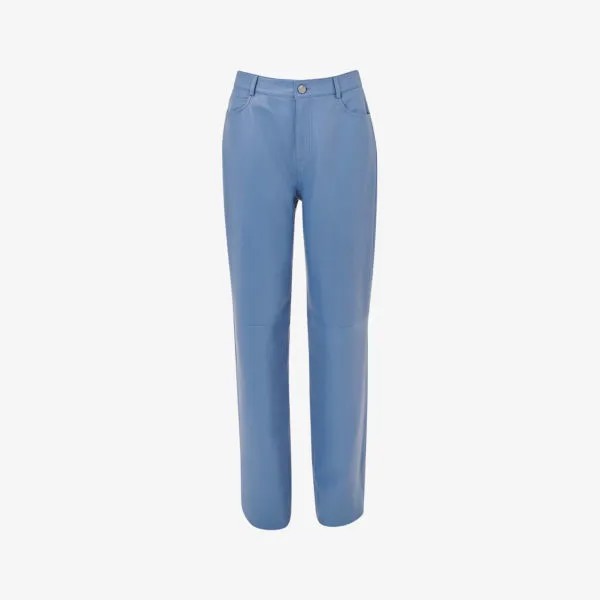 Прямые кожаные брюки средней посадки с накладными карманами Whistles, синий