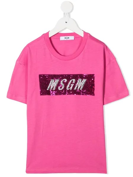 MSGM Kids футболка с пайетками и круглым вырезом