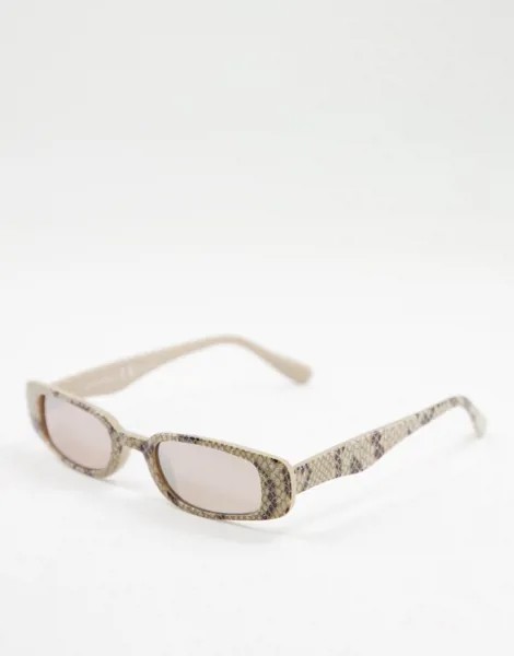 Квадратные солнцезащитные очки в узкой оправе со змеиным принтом AJ Morgan Rubina-Коричневый цвет