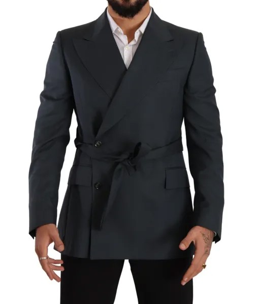 DOLCE - GABBANA Блейзер Синий шерстяной двубортный пиджак с поясом IT48/US38/M $3000