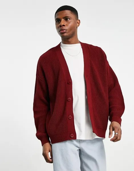 Бордовый oversized-кардиган в рубчик ASOS DESIGN-Красный