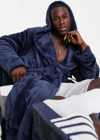 Темно-синий флисовый халат для дома ASOS DESIGN