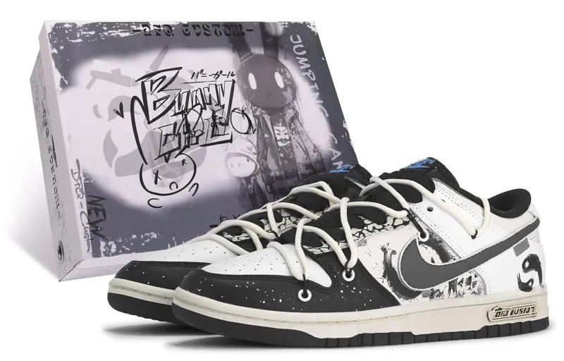 Кроссовки для скейтбординга Dunk женские с низким верхом, черные/белые Nike