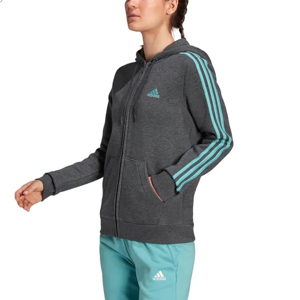 Толстовка Adidas Essentials Fleece 3-Stripes Full-Zip, темно-серый/бирюзовый