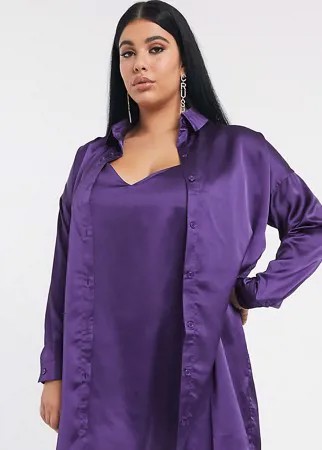 Фиолетовое атласное платье-рубашка от комплекта Missguided Plus-Фиолетовый