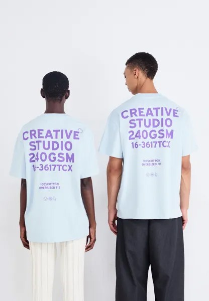 Футболка с принтом Jprblaharvey Info Tee Crew Neck Unisex Jack & Jones, нежно-голубая