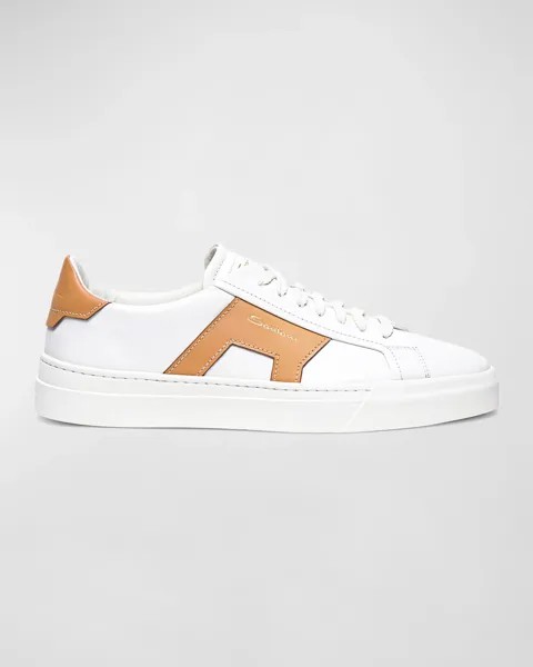 Мужские кожаные низкие кеды с двойной пряжкой DBS1 Santoni, цвет White