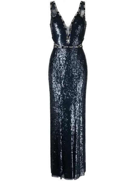 Платье макси Carole с пайетками Jenny Packham, синий