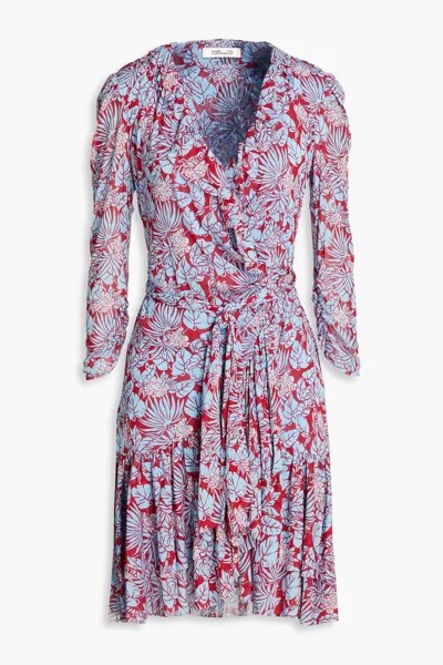 Платье мини Paloma из эластичной сетки с оборками и цветочным принтом DIANE VON FURSTENBERG, синий
