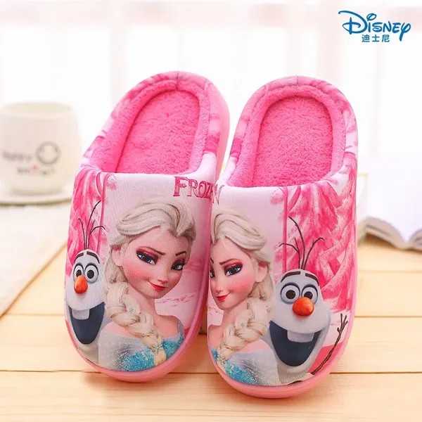 Домашние хлопковые тапочки Disney, теплые бархатные Тапочки для девочек, с мультяшным принтом «Холодное сердце», для родителей и детей, для осени и зимы