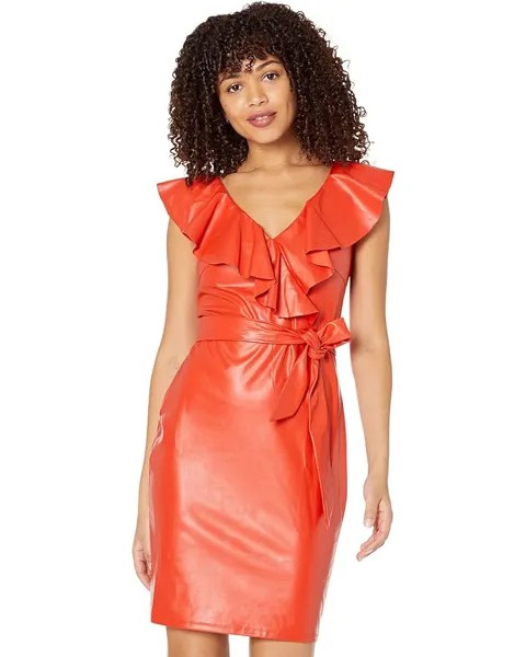 Платье Bebe Faux Leather Ruffle Wrap, красный