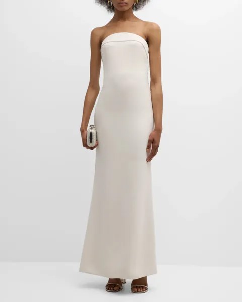 Атласное платье без бретелек с отделкой кристаллами Giorgio Armani, цвет Solid White