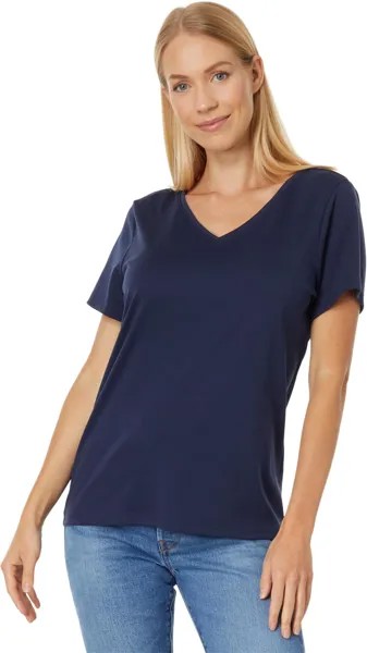 Футболка Petite Pima Tops с V-образным вырезом и короткими рукавами L.L.Bean, цвет Raven Blue