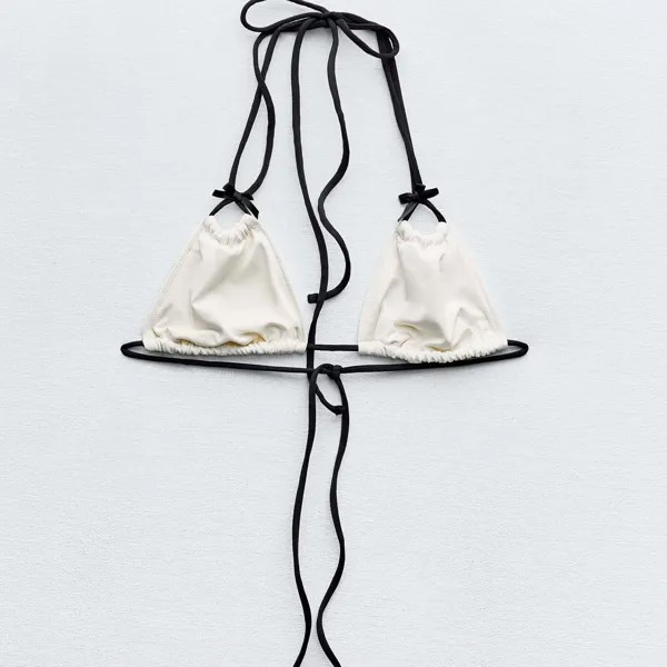 Топ-бикини Zara Double Straps And Bow, бежевый