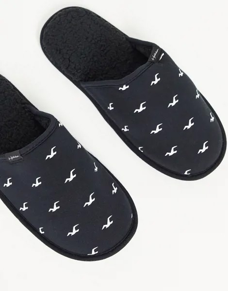 Черные слиперы со сплошным принтом логотипа Hollister-Черный
