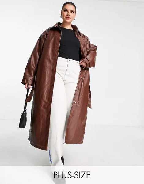 Oversized-макинтош из искусственной кожи шоколадного цвета в стиле 90-х Reclaimed Vintage Inspired-Коричневый цвет