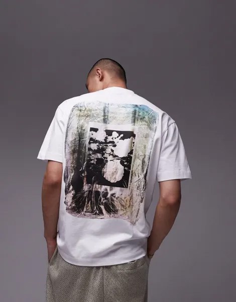 Белая футболка оверсайз Topman с пластиковым цветочным принтом на груди и спине