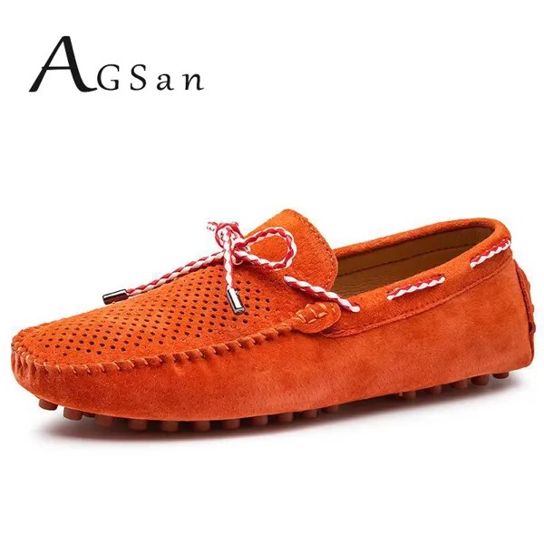 Туфли AGSan мужские замшевые, Мокасины, дышащие, Классическая обувь для вождения, плоская подошва, фиолетовые, оранжевые, 38-47, лето