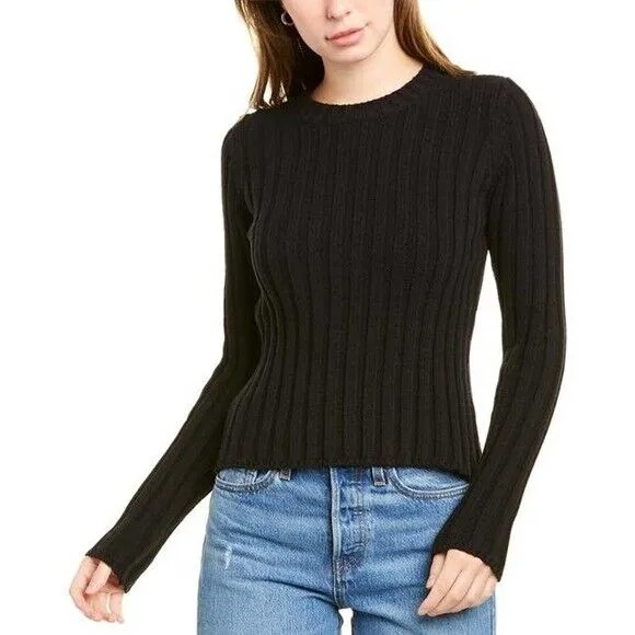 VINCE Черный вязаный свитер в рубчик с длинными рукавами и круглым вырезом Пуловер S 4/6 Хлопок