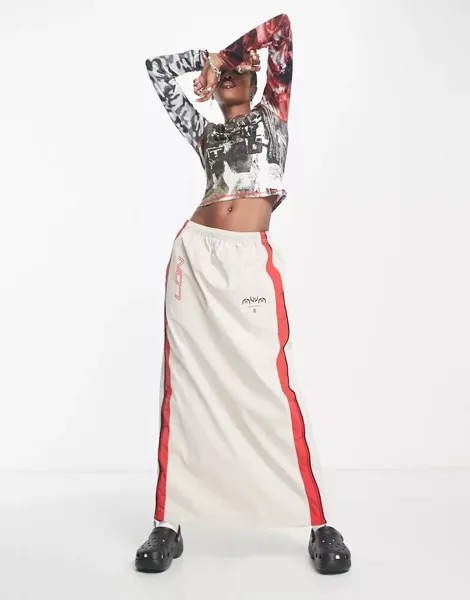 Бежевая юбка-карго макси со спортивной графикой Jaded London
