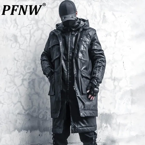 Мужской плащ с капюшоном PFNW, хлопковый тренчкот с имитацией двух частей, батик, в стиле пэчворк, модная куртка-ветровка для весны и осени, 12A8840
