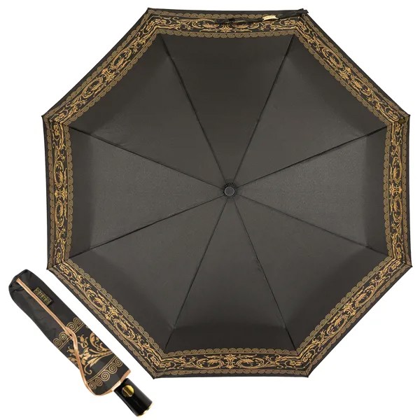 Зонт складной женский полуавтоматический EMME M346-AU, черный, золотой