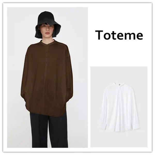 Женская многослойная универсальная рубашка TOTEME, Весенняя универсальная туника, модные однотонные рубашки, женские пикантные блузки с длинным рукавом-фонариком