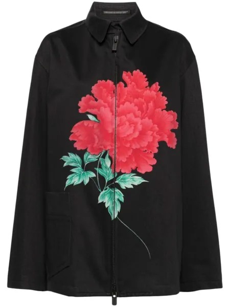 Yohji Yamamoto куртка-рубашка с цветочным принтом, черный