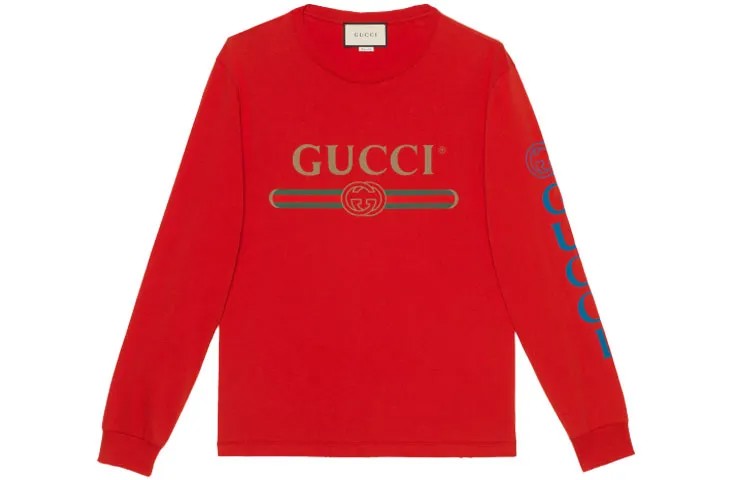 Мужской пуловер с принтом букв и круглым вырезом, красный Gucci, красный